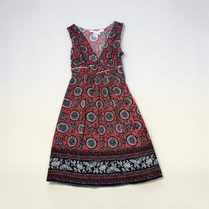 Max Studio Red & Black Sleeveless Printed Midi Dress